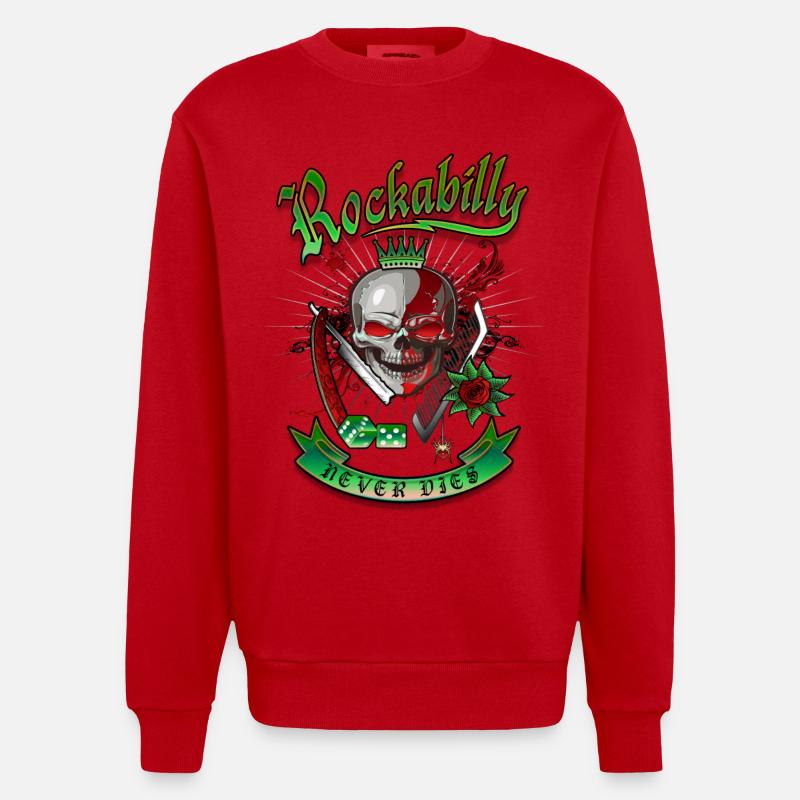 Rockabilly Skull - Sweat bio épais oversize fabriqué en UE - rouge