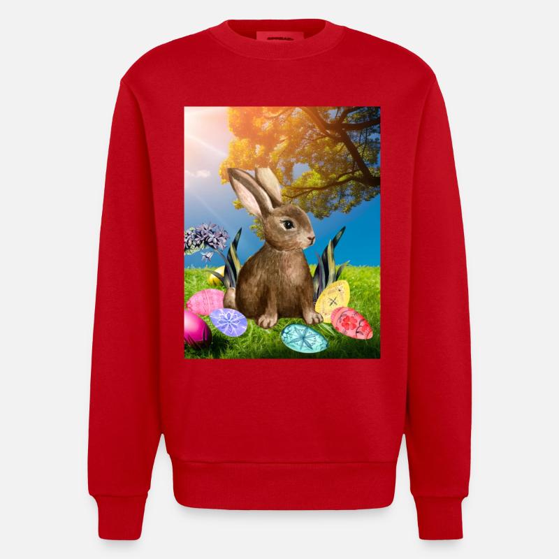Spring Easter bunny with Easter eggs - Heavyweight Oversized Organic Crew Neck Made in EU - red