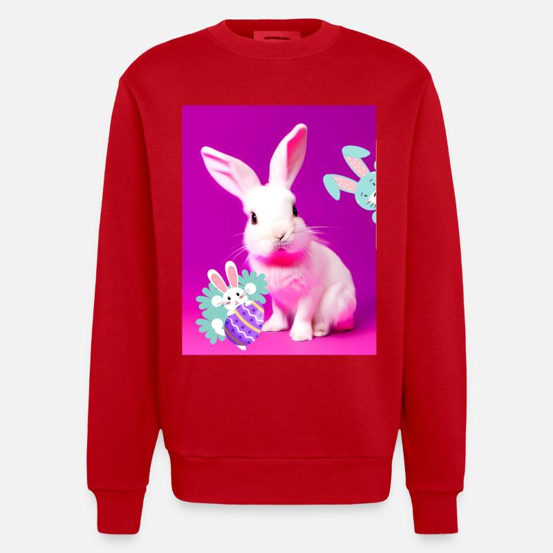 Pink Easter Bunny with Easter Egg Pink - Heavyweight Oversized Organic Crew Neck Made in EU - red