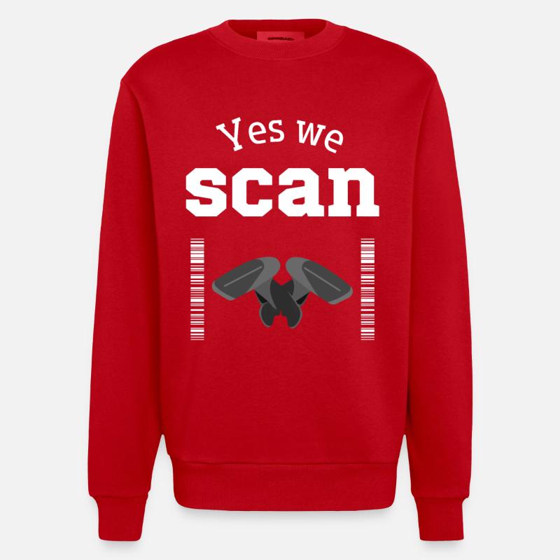 Oui, nous scannons, scanner, code-barres - Sweat bio épais oversize fabriqué en UE - rouge