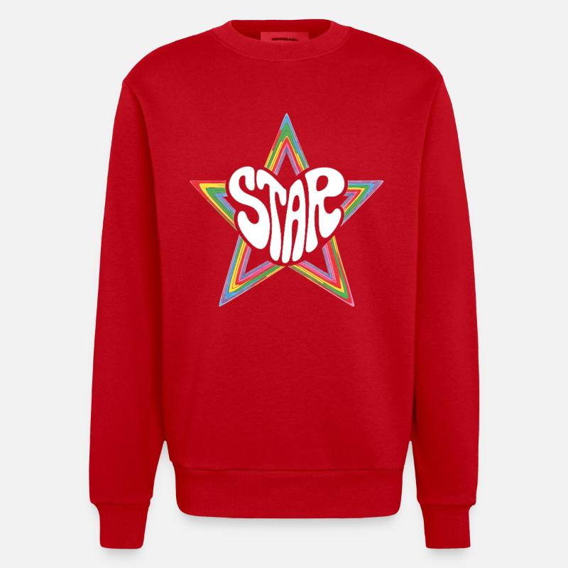 Space Star Psychedelischer Regenbogen - Heavyweight Oversized Organic Crew Neck Made in EU - Rot