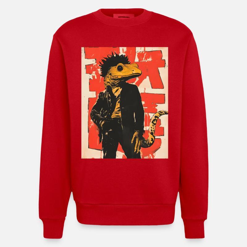 Dino Gecko Punk mit Graffiti - Heavyweight Oversized Organic Crew Neck Made in EU - Rot