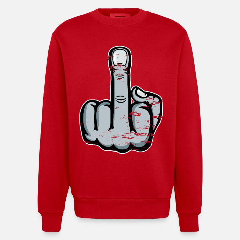 Doigt d’honneur Doigt Puant Dessin utilisé - Sweat bio épais oversize fabriqué en UE - rouge