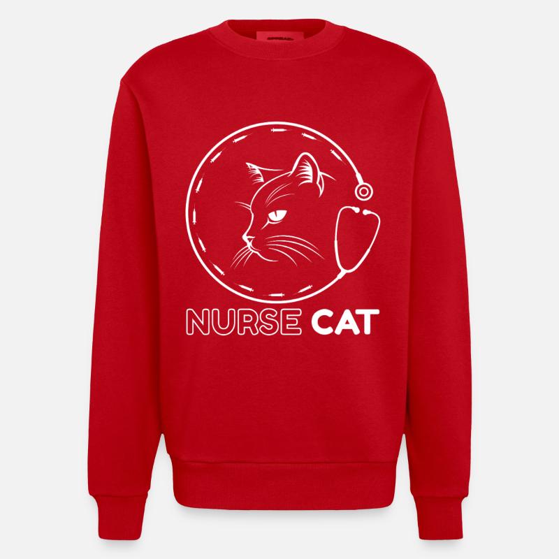 Chat Infirmier avec Stéthoscope - Sweat bio épais oversize fabriqué en UE - rouge