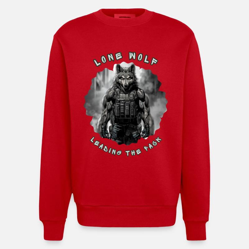 Lone Wolf Commando - Tactical Alpha Soldier - Heavyweight Oversized Organic Crew Neck Made in EU - red