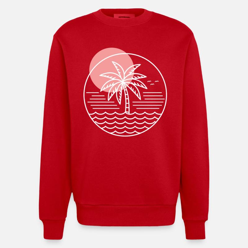 Palm Tree Circle - Heavyweight Oversized Organic Crew Neck Made in EU - red