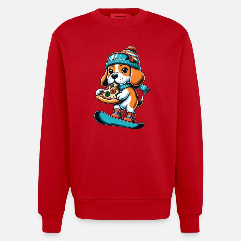 Beagle Snowboarder: Pizza-Abfahrt - Heavyweight Oversized Organic Crew Neck Made in EU - Rot