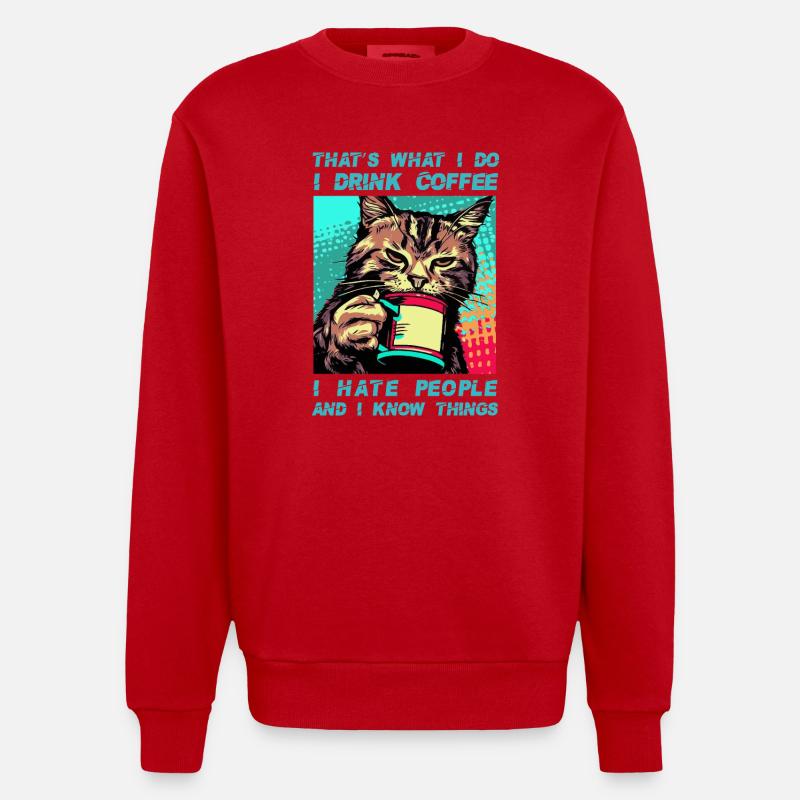 Kaffee mit einer Katze - Heavyweight Oversized Organic Crew Neck Made in EU - Rot