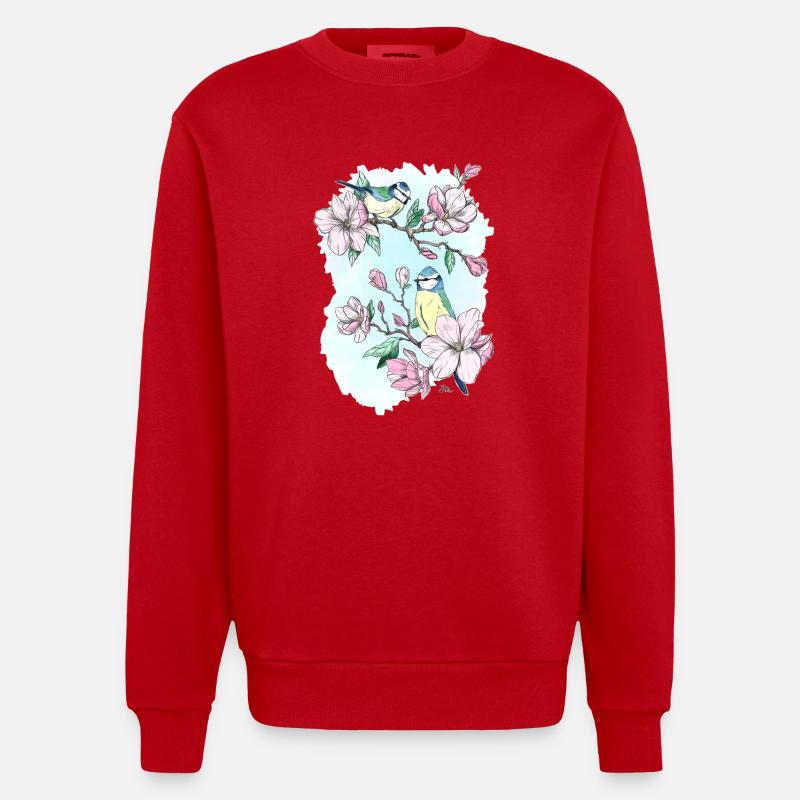 Bleu et magnolias - Sweat bio épais oversize fabriqué en UE - rouge