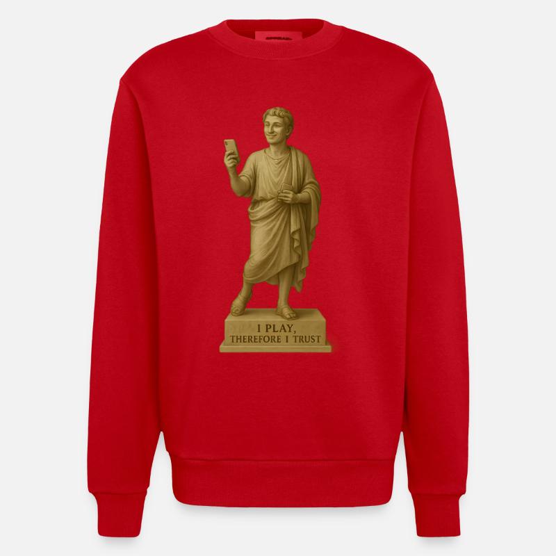 Moderne römische Skulptur mit Smartphone - Heavyweight Oversized Organic Crew Neck Made in EU - Rot