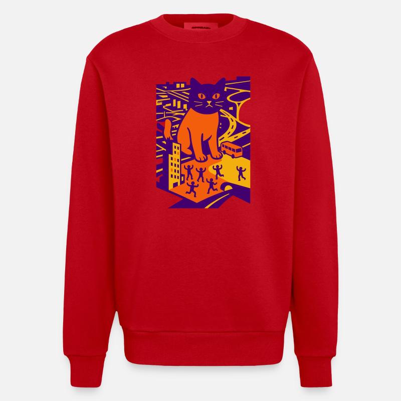 Chat géant dans la ville - Sweat bio épais oversize fabriqué en UE - rouge