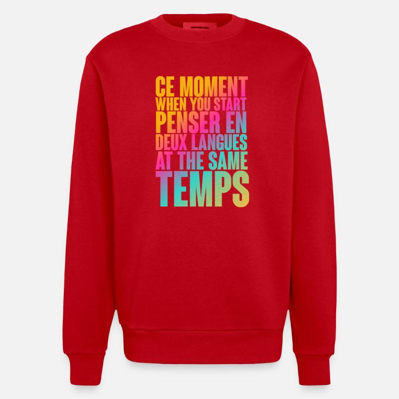 Temps de réflexion multilingue Imprimer - Sweat bio épais oversize fabriqué en UE - rouge
