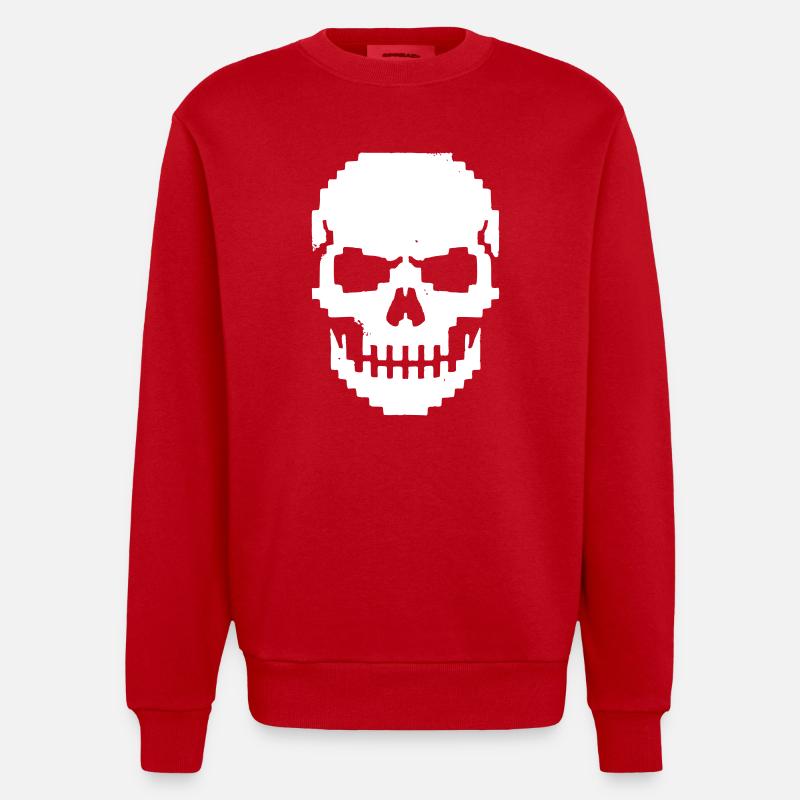Pixel Schädel Kiefer 8-Bit - Heavyweight Oversized Organic Crew Neck Made in EU - Rot