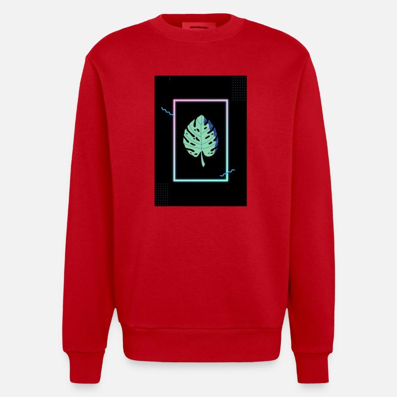 Monstera Neon Frame - Heavyweight Oversized Organic Crew Neck Made in EU - Rot