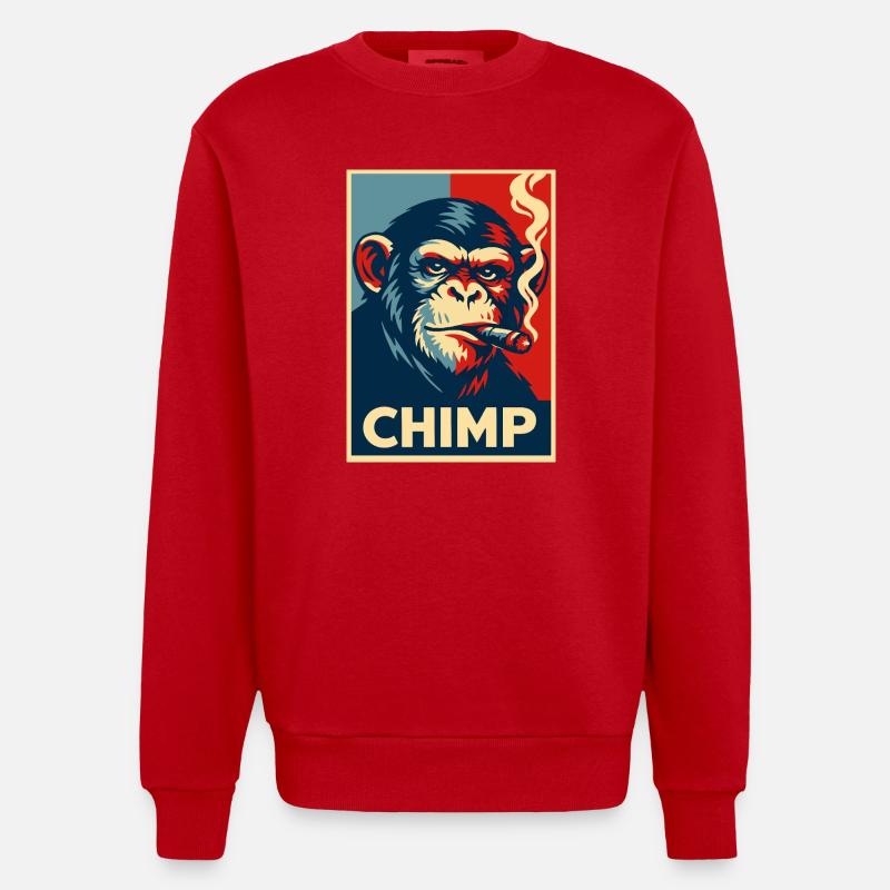Affiche rétro de cigare chimpanzé - Sweat bio épais oversize fabriqué en UE - rouge