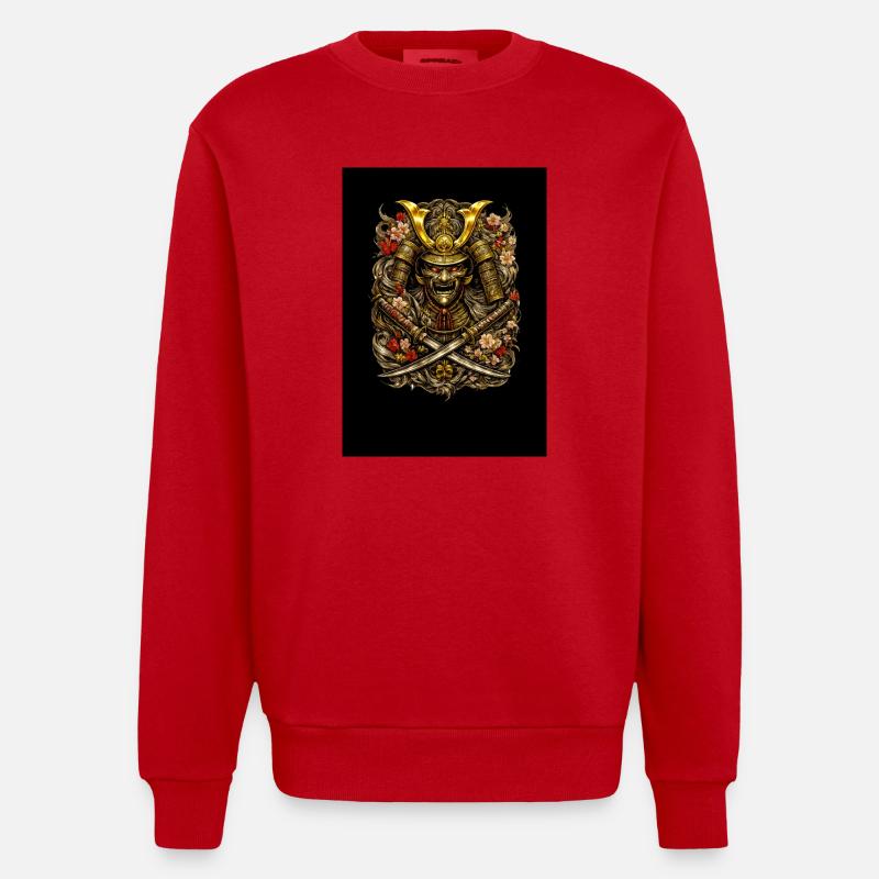 Casque en fleurs de samouraï - Sweat bio épais oversize fabriqué en UE - rouge
