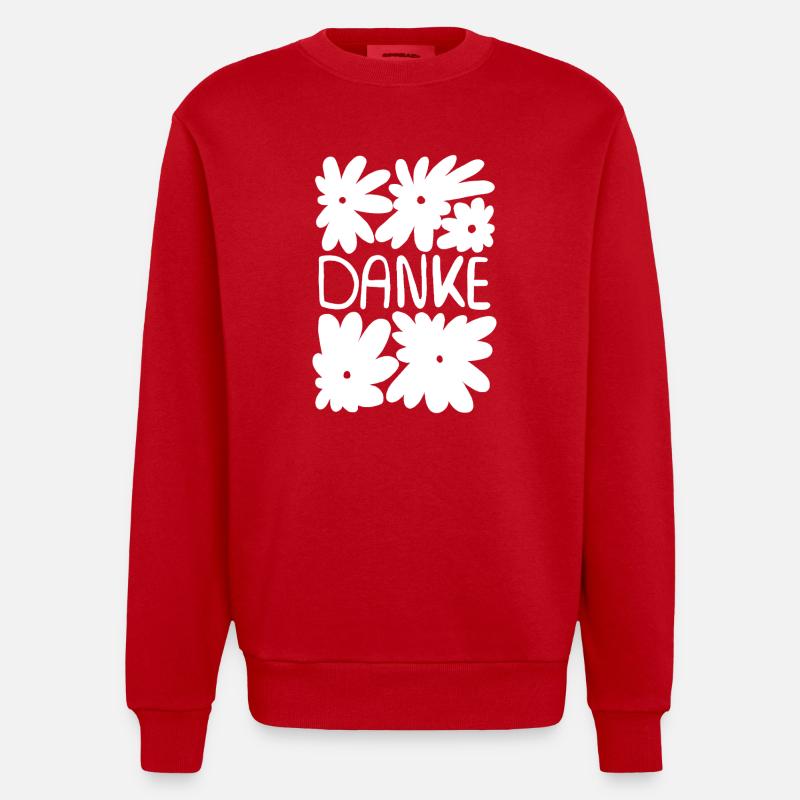 Danke - weiße Blumen - Heavyweight Oversized Organic Crew Neck Made in EU - Rot