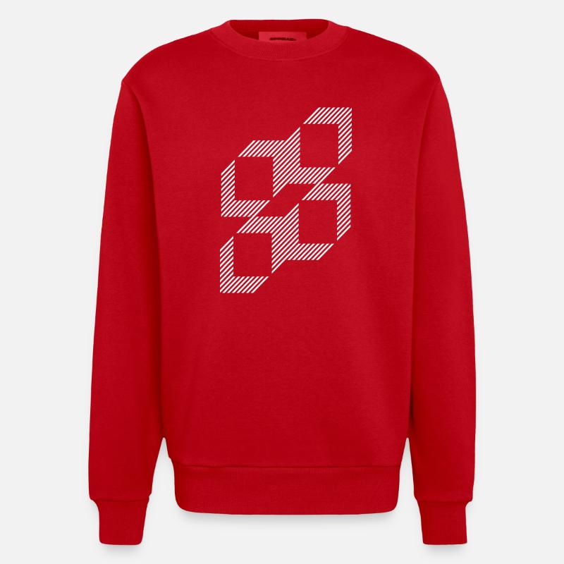 Geometric Stripe Squares Grid - Heavyweight Oversized Organic Crew Neck Made in EU - red