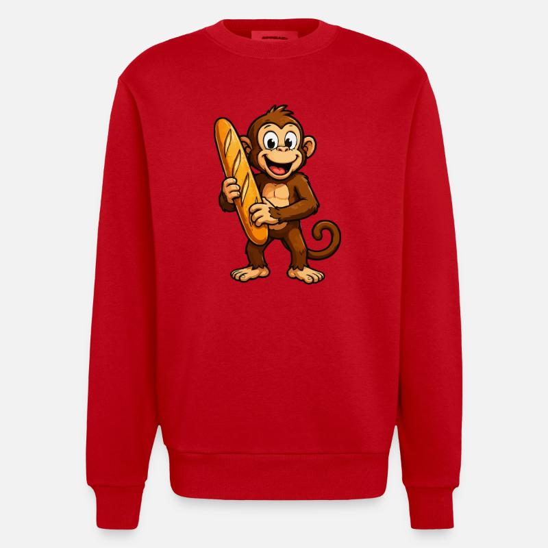 Affe mit Baguette - Heavyweight Oversized Organic Crew Neck Made in EU - Rot