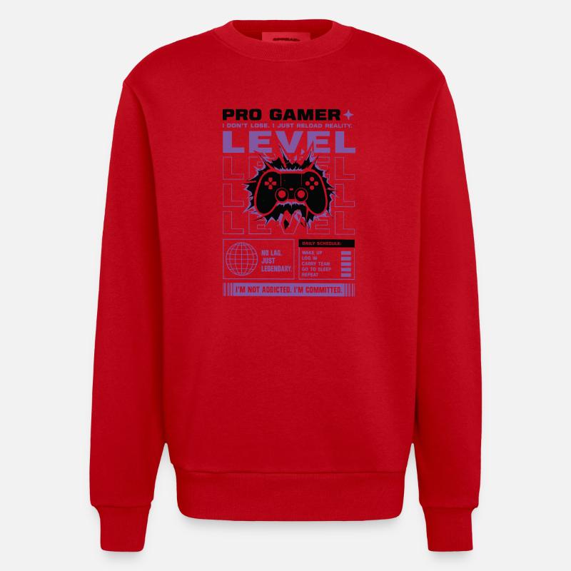 Pro Gamer Level Up Controller Design - Heavyweight Oversized Organic Crew Neck Made in EU - Rot
