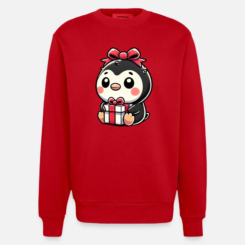 Weihnachtsmann und Pinguin mit Geschenk - Heavyweight Oversized Organic Crew Neck Made in EU - Rot