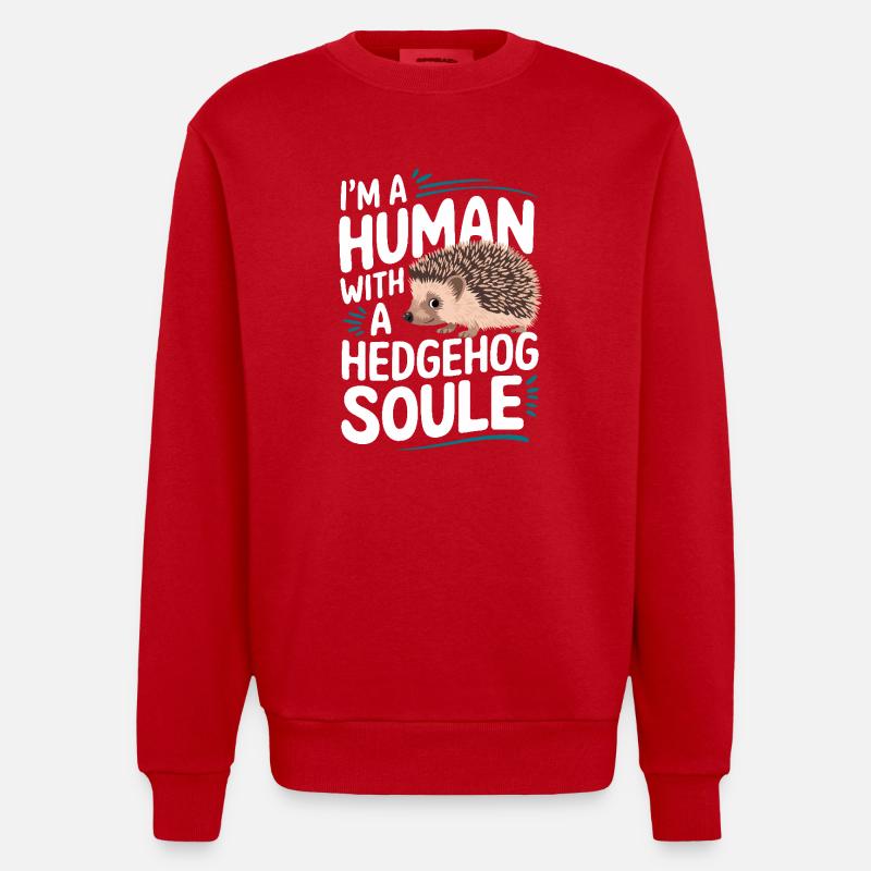 Igel Stachelig Tier Igel - Heavyweight Oversized Organic Crew Neck Made in EU - Rot