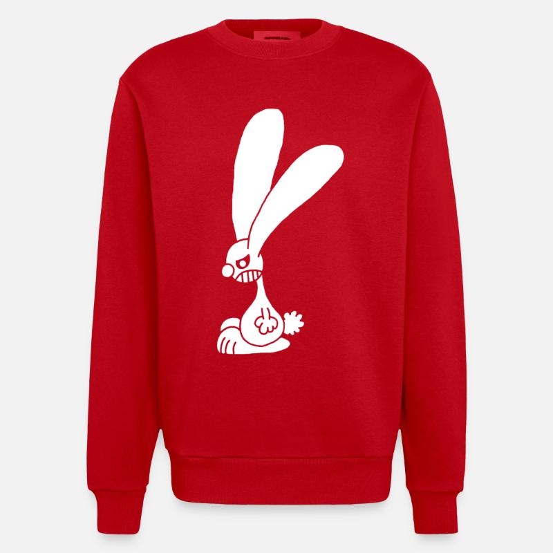 Grumpy white rabbit - Heavyweight Oversized Organic Crew Neck Made in EU - red