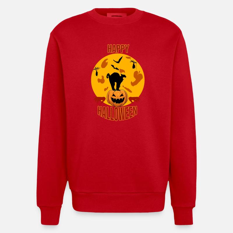 Joyeux Halloween Chat Lune Citrouille - Sweat bio épais oversize fabriqué en UE - rouge