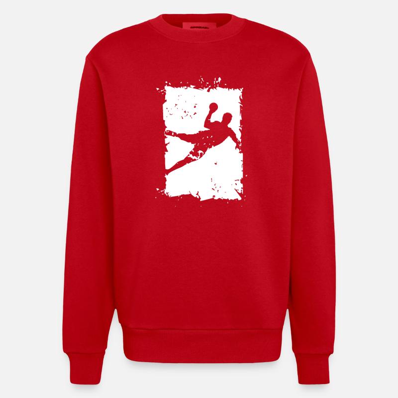 Handball Throw Explosion Destruction Illustration - Heavyweight Oversized Organic Crew Neck Made in EU - red