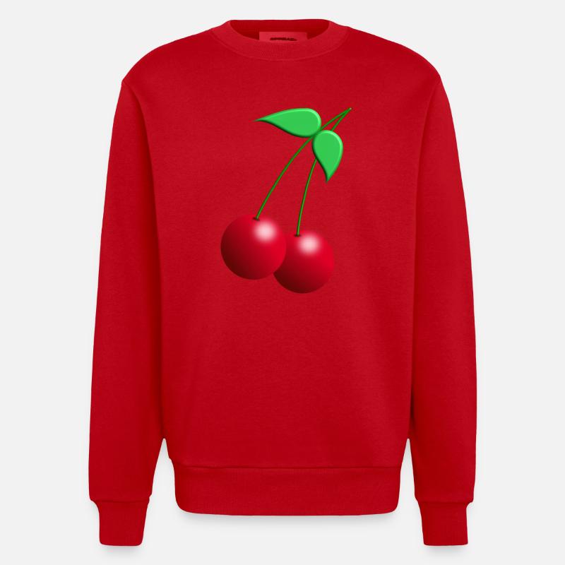 Zwillings Kirschen mit Blättern - Heavyweight Oversized Organic Crew Neck Made in EU - Rot