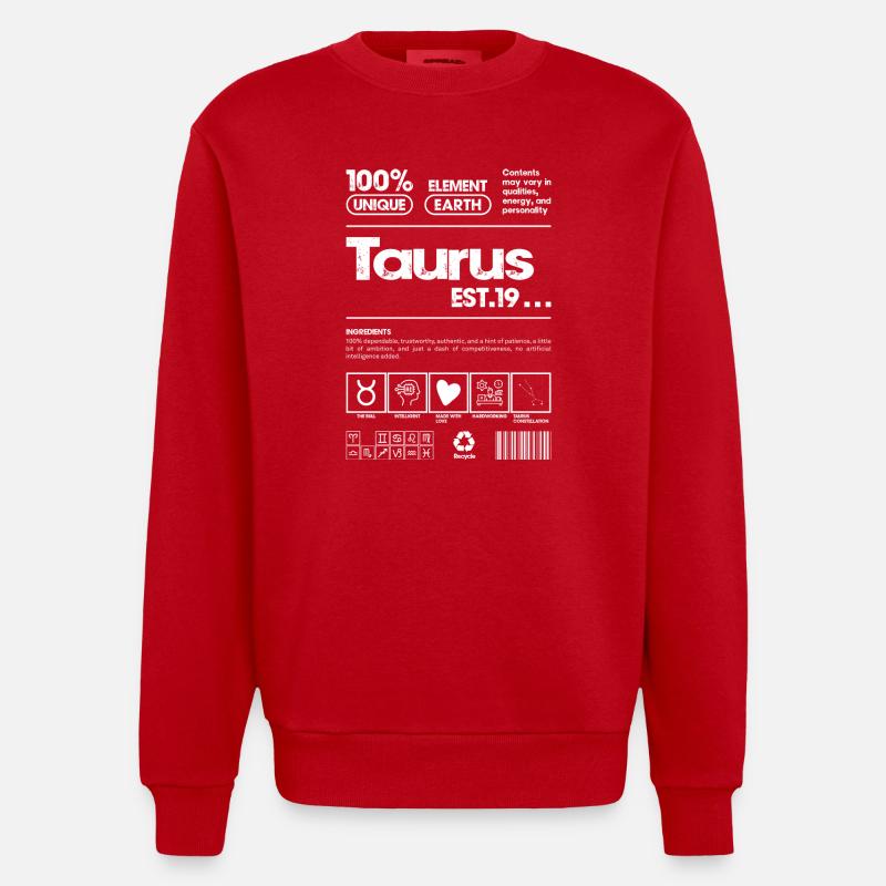 Taurus Retro Glyphs Tee - Heavyweight Oversized Organic Crew Neck Made in EU - red