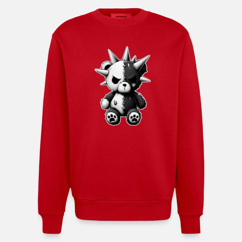Punk peluche Broken Skull - Sweat bio épais oversize fabriqué en UE - rouge