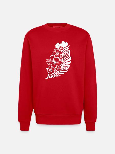 Tropical Hibiscus & Palm - Heavyweight Oversized Organic Crew Neck Made in EU - red