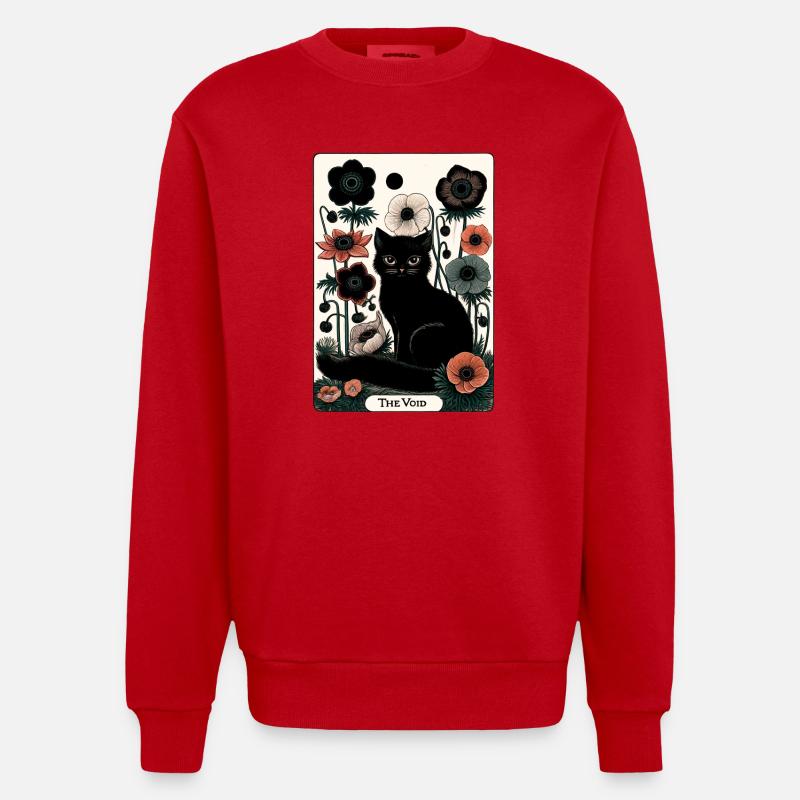 Void Katze in Blüte Tarot - Heavyweight Oversized Organic Crew Neck Made in EU - Rot