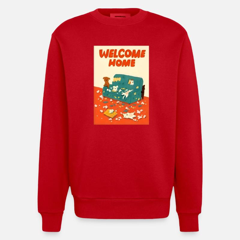 Illustration de chiens coquins mignons - Sweat bio épais oversize fabriqué en UE - rouge