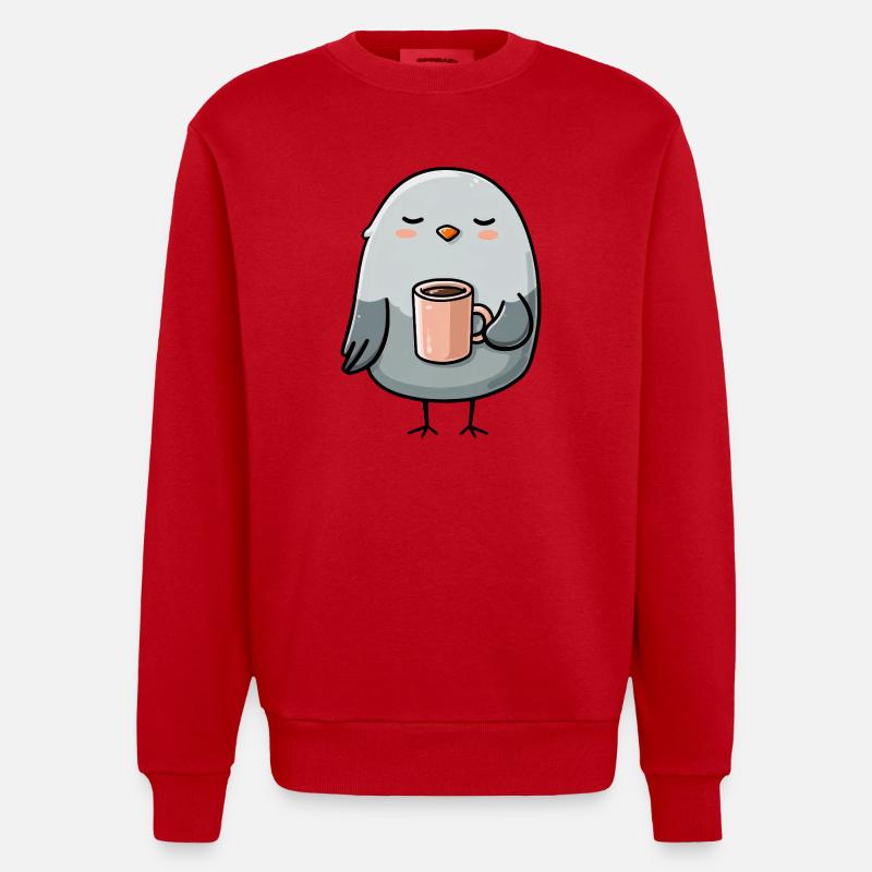 Pigeon douillet avec tasse à café - Sweat bio épais oversize fabriqué en UE - rouge