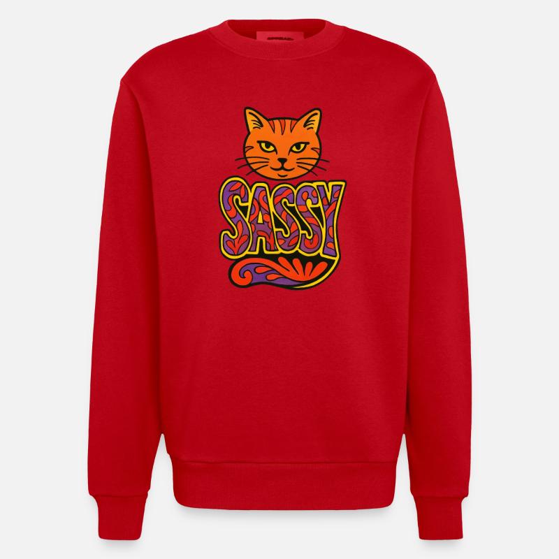 Sassy Cat Psychedelic Script - Heavyweight Oversized Organic Crew Neck Made in EU - red