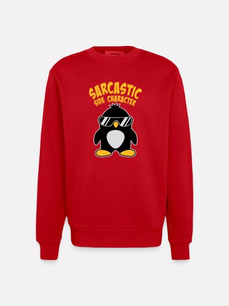 Penguin Sarcastic Side Character Sunglasses Logo - Heavyweight Oversized Organic Crew Neck Made in EU - red