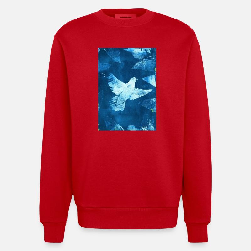 Blau Taube Friedensvisual - Heavyweight Oversized Organic Crew Neck Made in EU - Rot