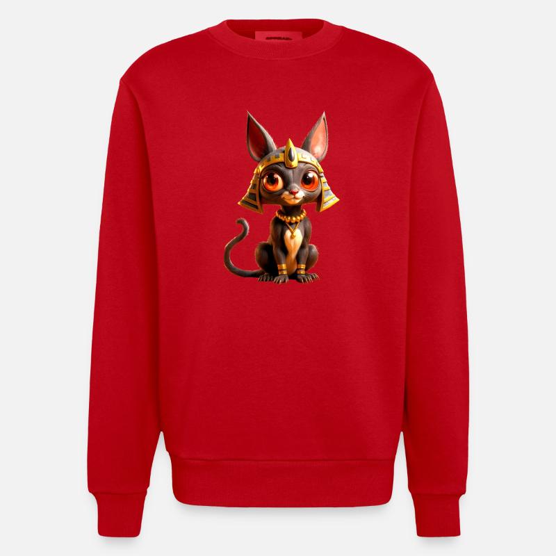 Chat égyptien d’Anubis - Sweat bio épais oversize fabriqué en UE - rouge