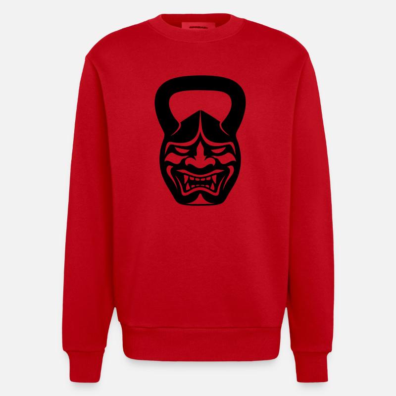 Gym Kettlebell Samurai Mask - Heavyweight Oversized Organic Crew Neck Made in EU - red
