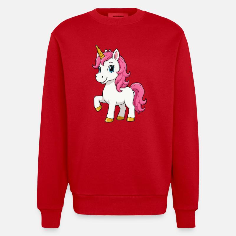 Rosa Einhorn mit Pinker Mähne - Heavyweight Oversized Organic Crew Neck Made in EU - Rot