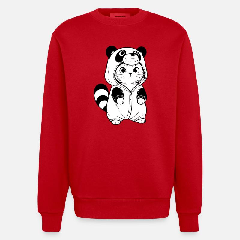 Cuddly Panda Pullover Hoodie - Heavyweight Oversized Organic Crew Neck Made in EU - red
