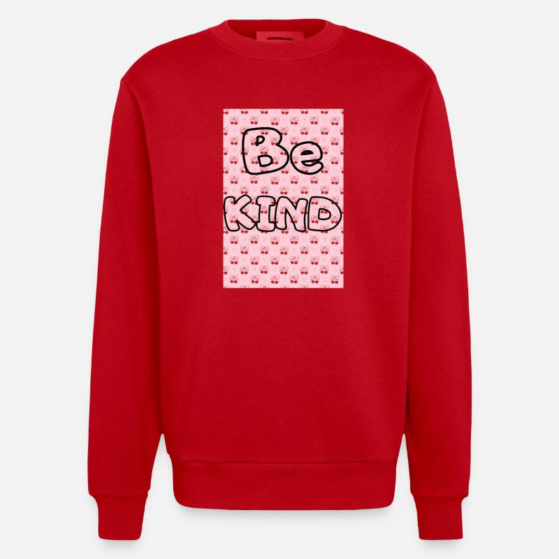 Be kind with cherry pattern - Heavyweight Oversized Organic Crew Neck Made in EU - red