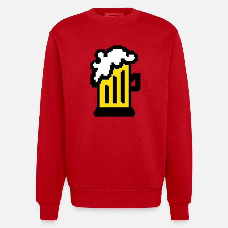 Art de pixel de bière - Sweat bio épais oversize fabriqué en UE - rouge
