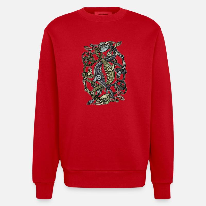 Dragons vikings - Sweat bio épais oversize fabriqué en UE - rouge