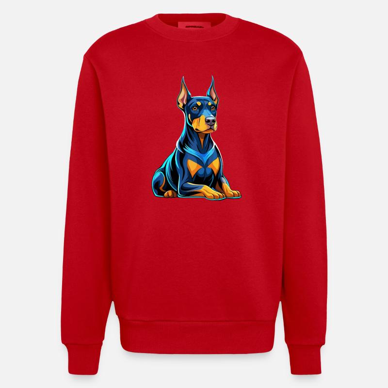 Dobermann sitzend mit Hundeblick - Heavyweight Oversized Organic Crew Neck Made in EU - Rot