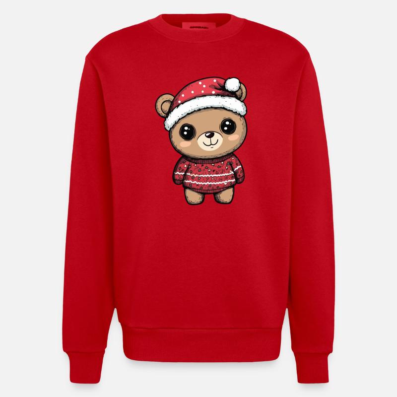 Bär Weihnachten Comic - Heavyweight Oversized Organic Crew Neck Made in EU - Rot