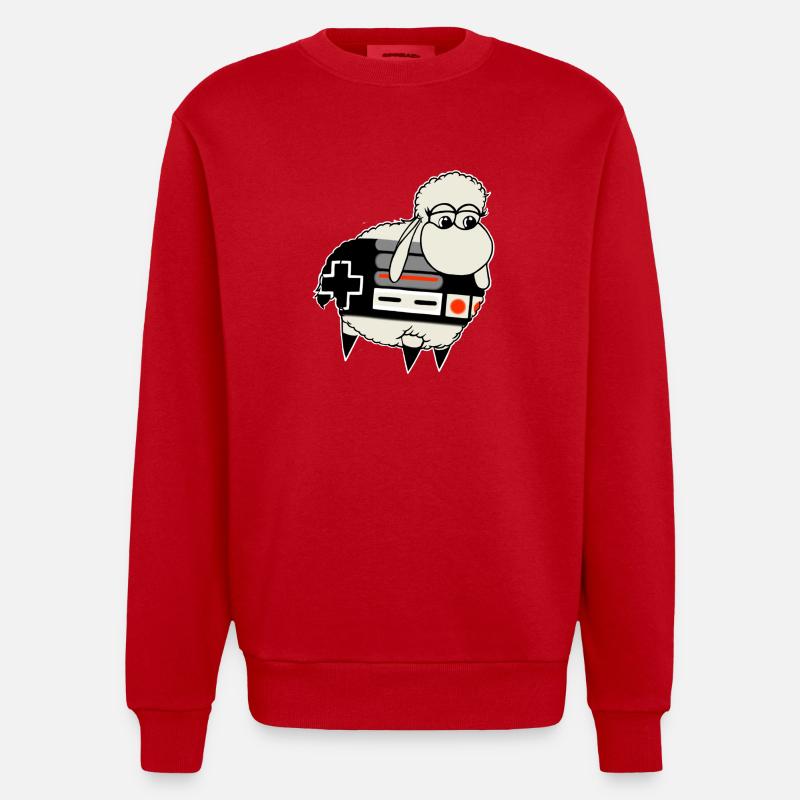 Wolly Sheepling Retro Controller - Heavyweight Oversized Organic Crew Neck Made in EU - red