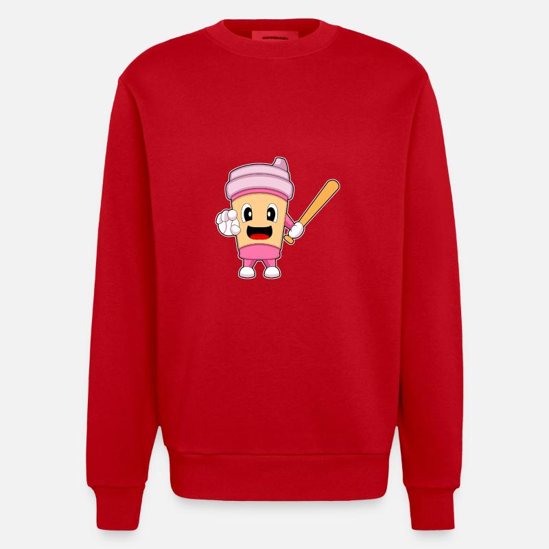 Coffee Baseball Baseball Bat - Heavyweight Oversized Organic Crew Neck Made in EU - red